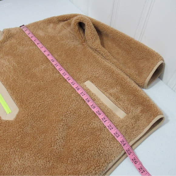 J. Crew Tan Superplush Sherpa Bright Neon 1/2 Zipper Pullover Size XL - Picture 13 of 14